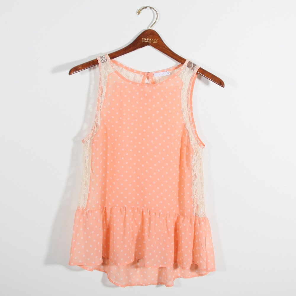 3/$15 Nordstrom Lush Polka-Dot Lace Tank Top Key Hole Pink Coral Size XS
